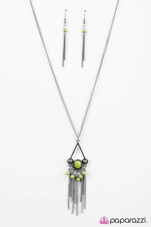 Be A Little Wild Green Stone and Silver Necklace - Paparazzi Accessories