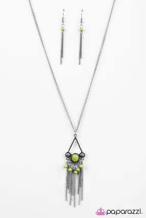 Be A Little Wild Green Stone and Silver Necklace - Paparazzi Accessories