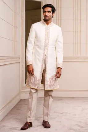 Beige Embroidered Achkan