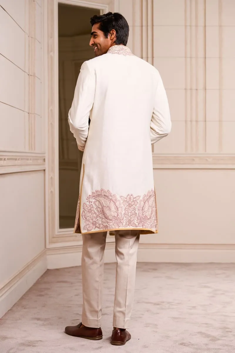 Beige Embroidered Achkan