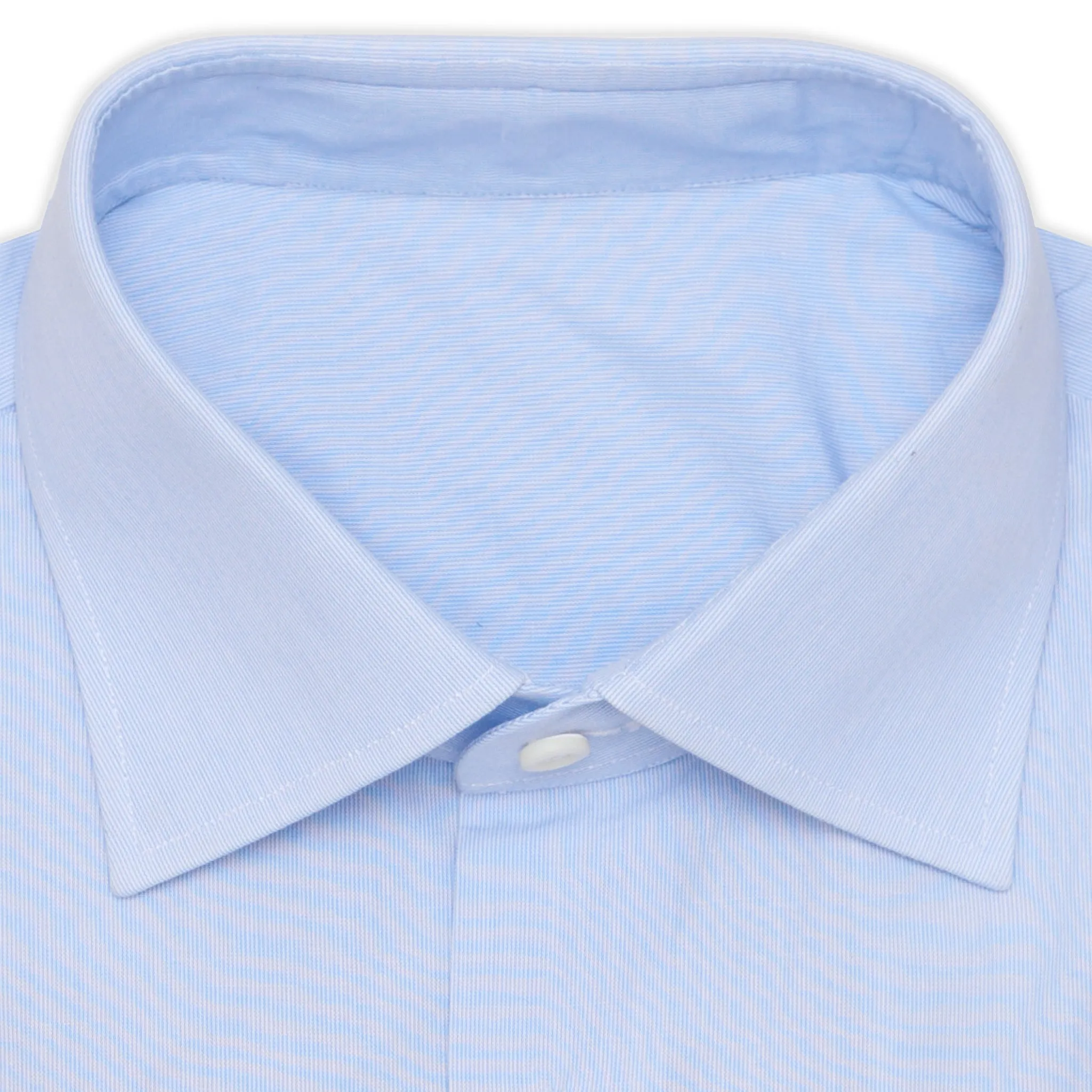 BESPOKE ATHENS Handmade Light Blue Hairline Striped Cotton Shirt NEW Slim Fit