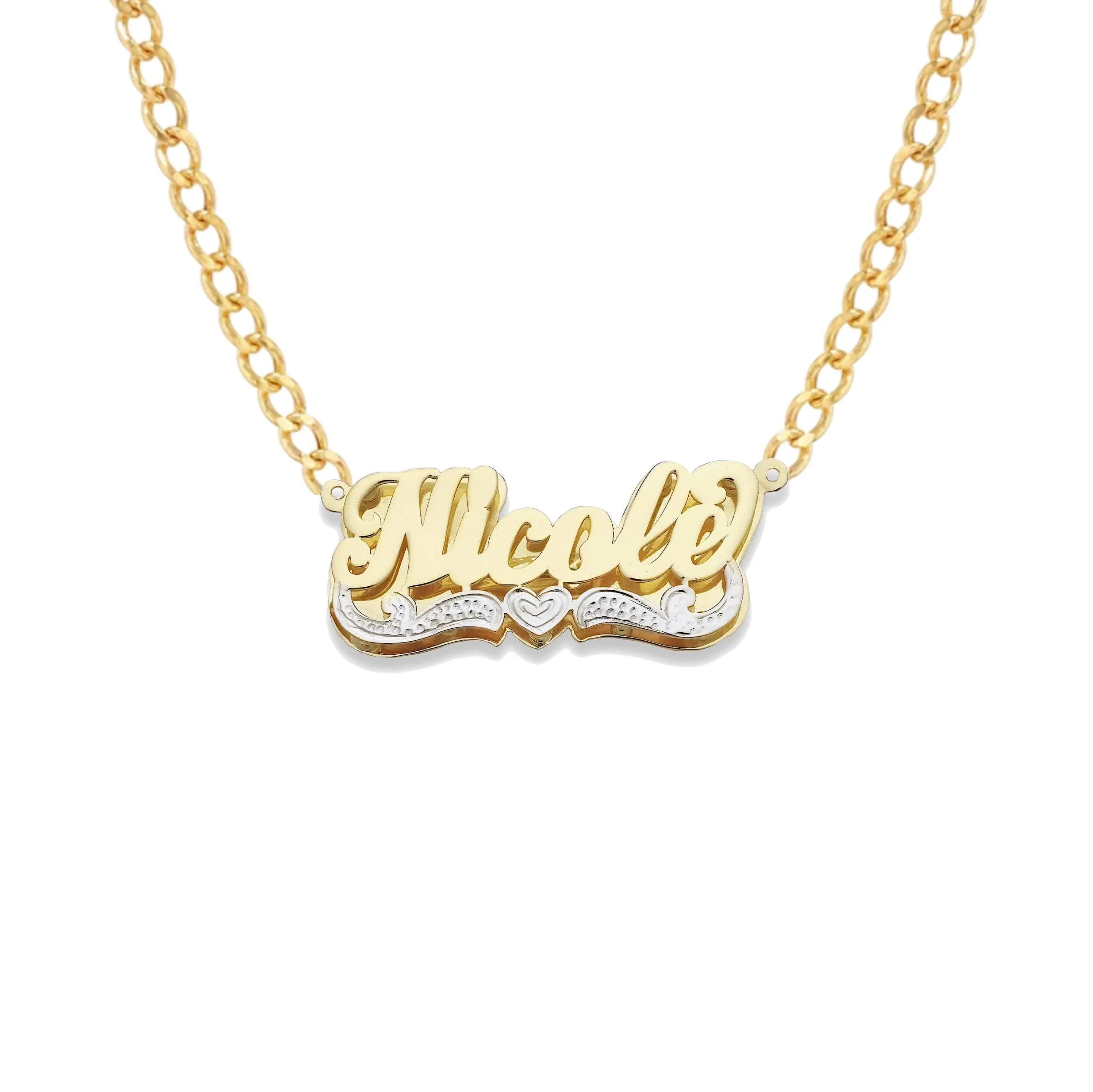 Better Jewelry Heart Script 14K Gold Double Nameplate Necklace