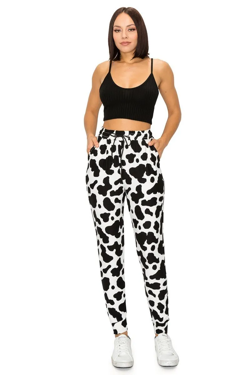 Black & White Cow Print Soft Lounge Jogger Pants