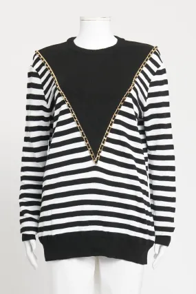 Black and White Cotton Striped Preowned Sweater