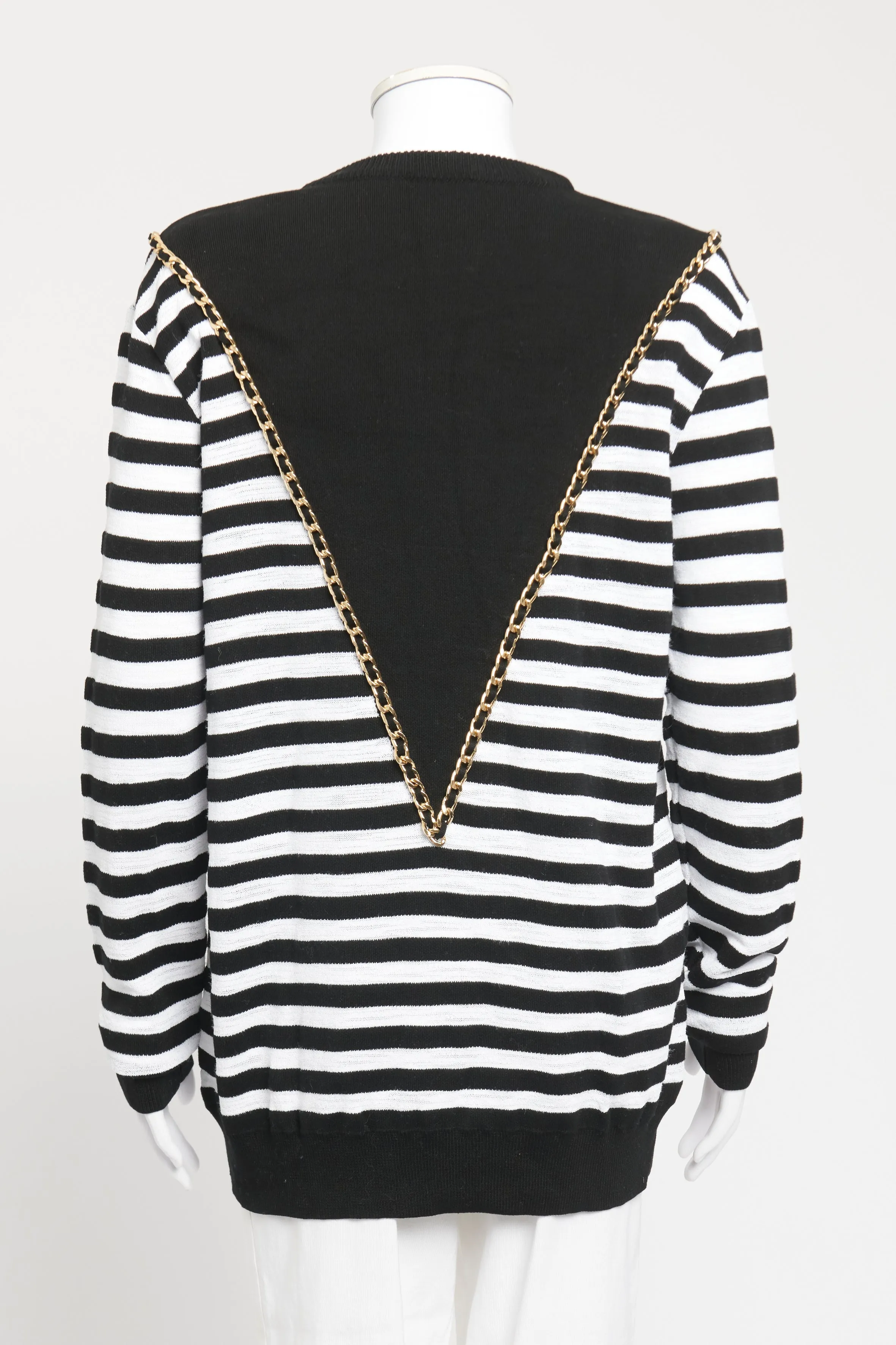 Black and White Cotton Striped Preowned Sweater