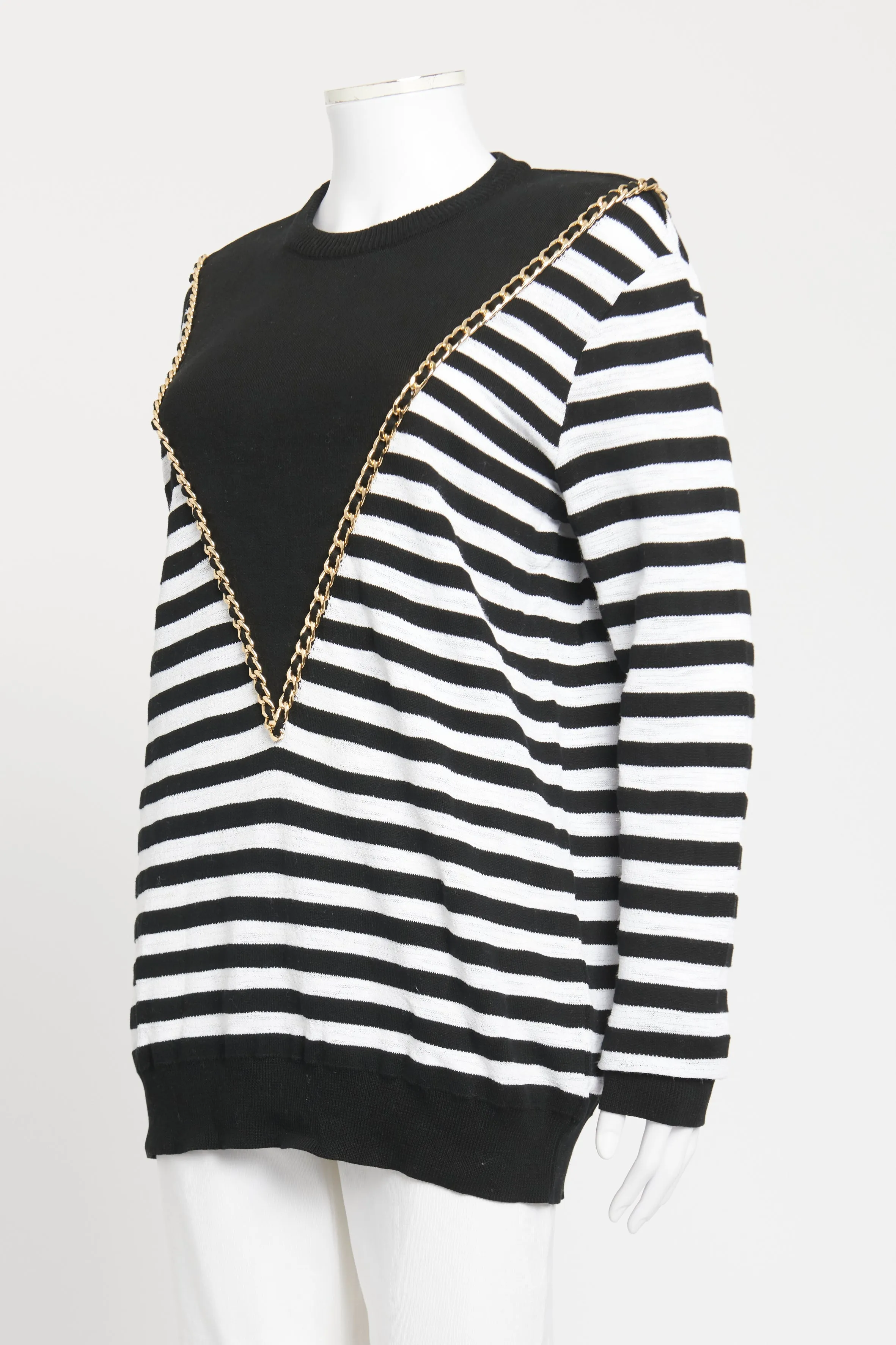 Black and White Cotton Striped Preowned Sweater