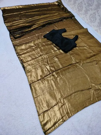 Black Gold Ready to Wear Shimmer Satin Silk Pre Draped Sari