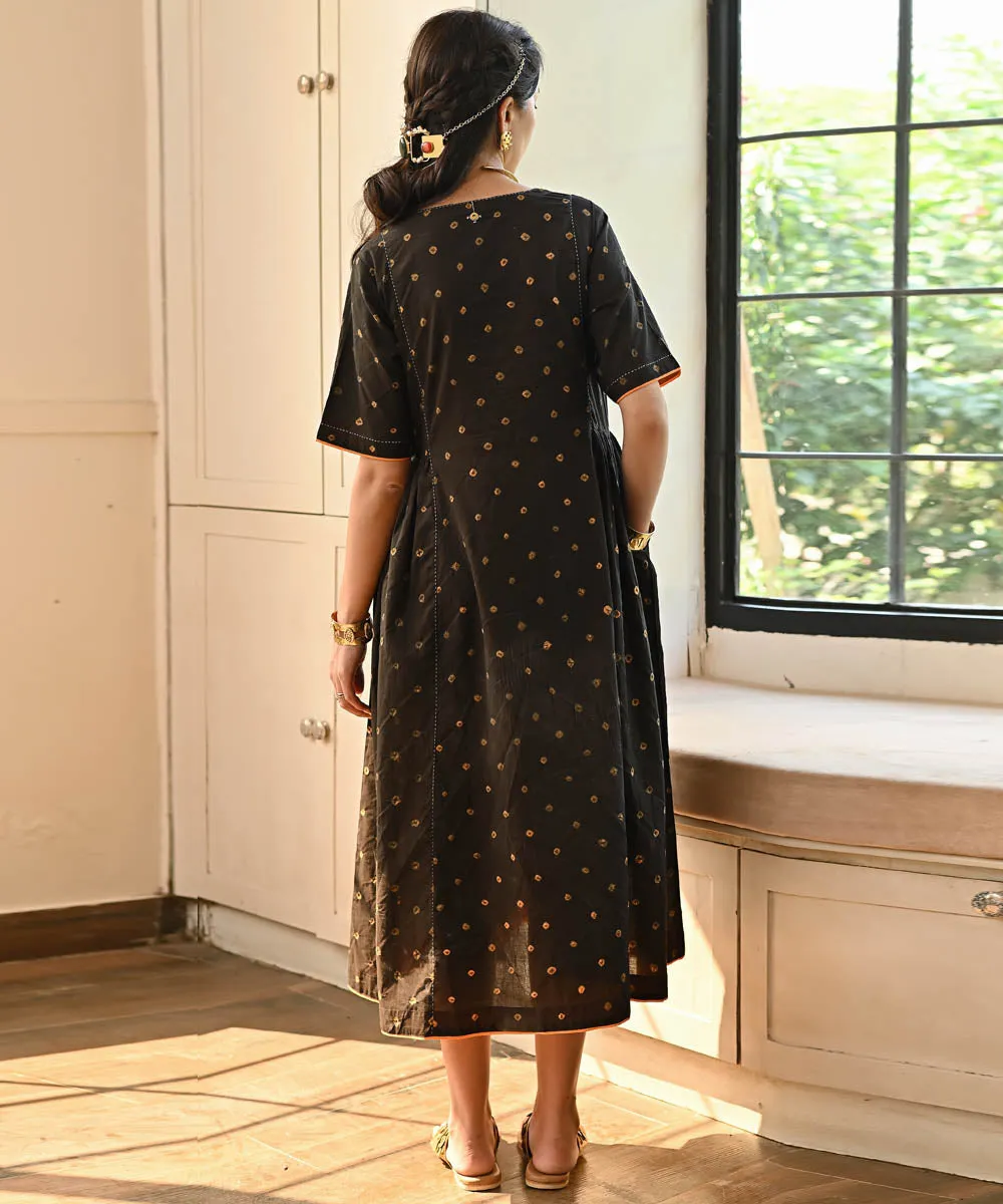 Black hand embroidered cotton bandhej dress