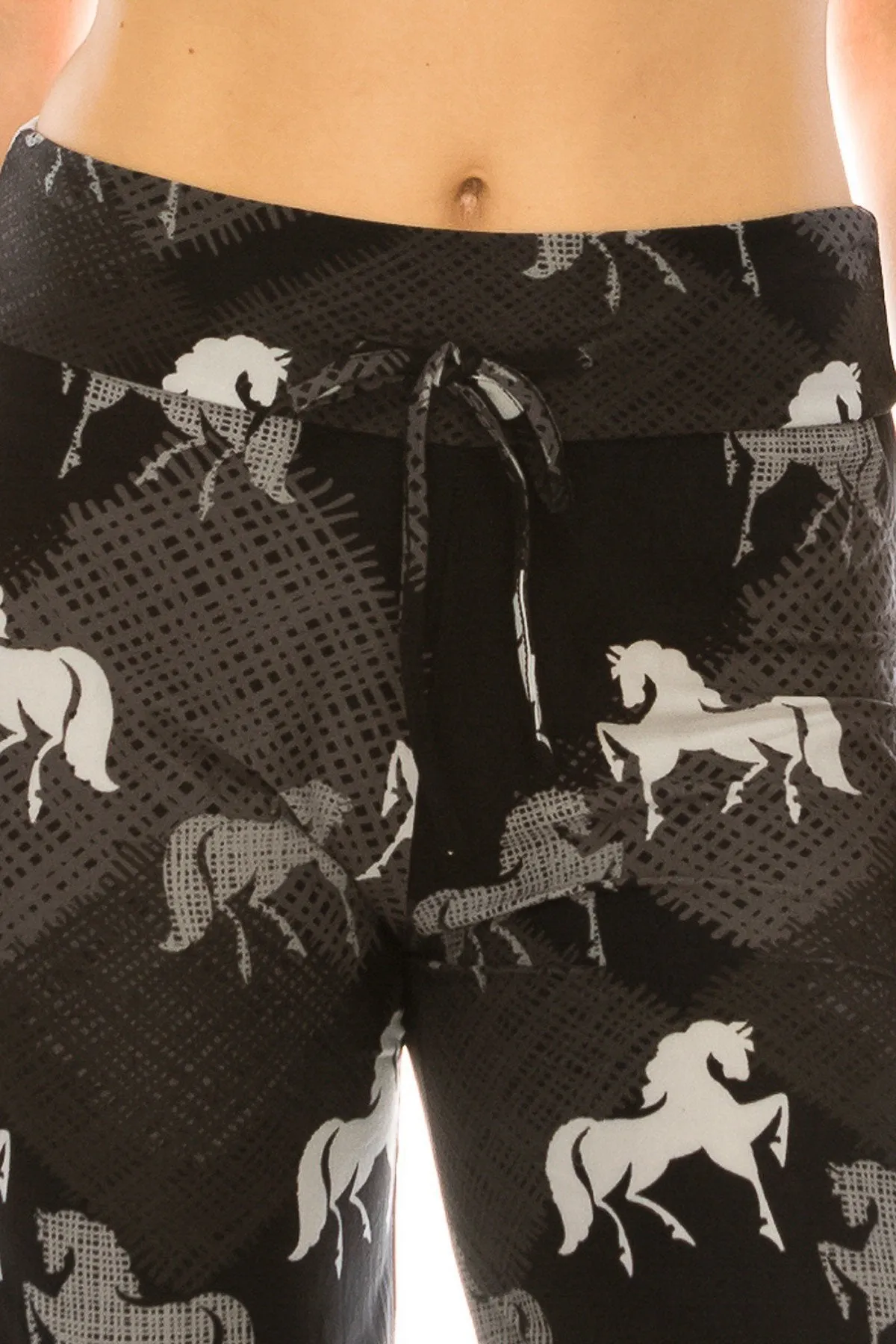 Black White & Gray Horse Print Comfortable Soft Lounge Pajama Pants