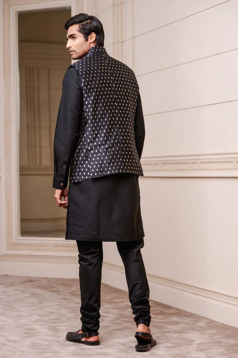 Black Zari Brocade Kurta Bundi Set