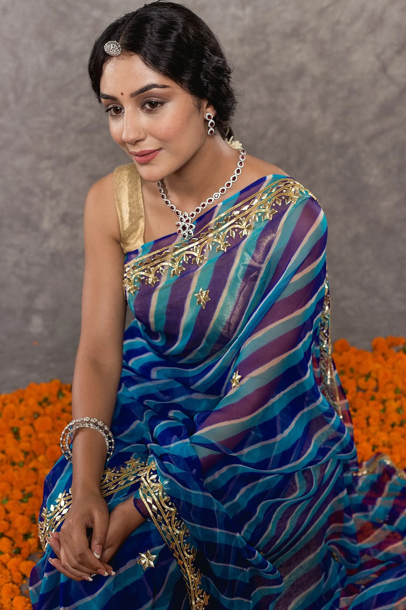 Blue Lehariya Saree