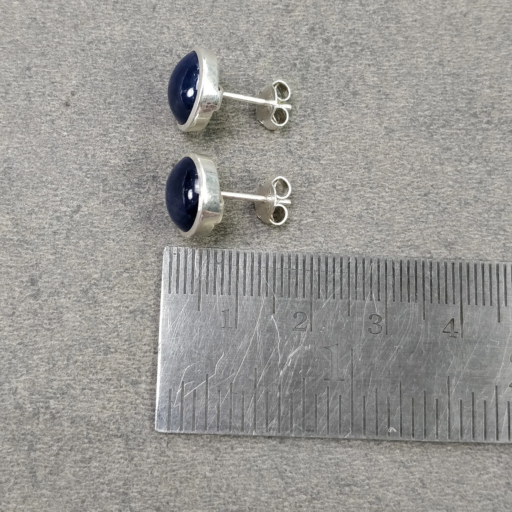 BLUE SAPPHIRE Gemstone 925 Sterling Silver Earring : 4.240gms Natural Untreated Round Bezel Set Push Back Stud Earrings 0.75"