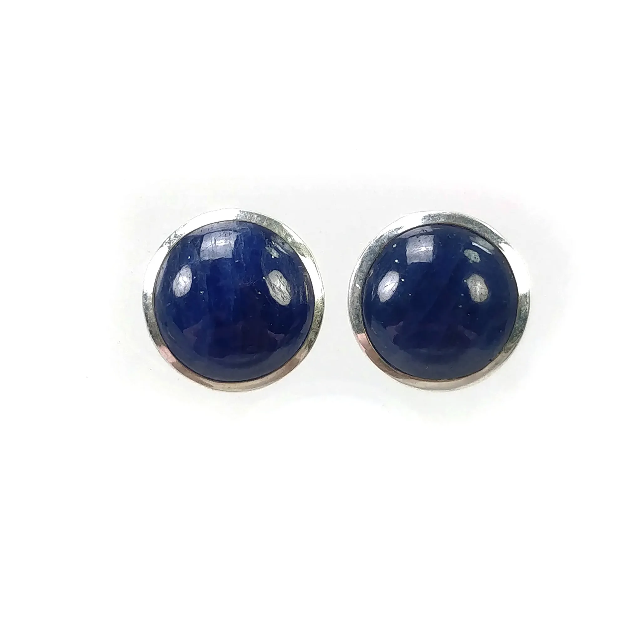 BLUE SAPPHIRE Gemstone 925 Sterling Silver Earring : 4.240gms Natural Untreated Round Bezel Set Push Back Stud Earrings 0.75"