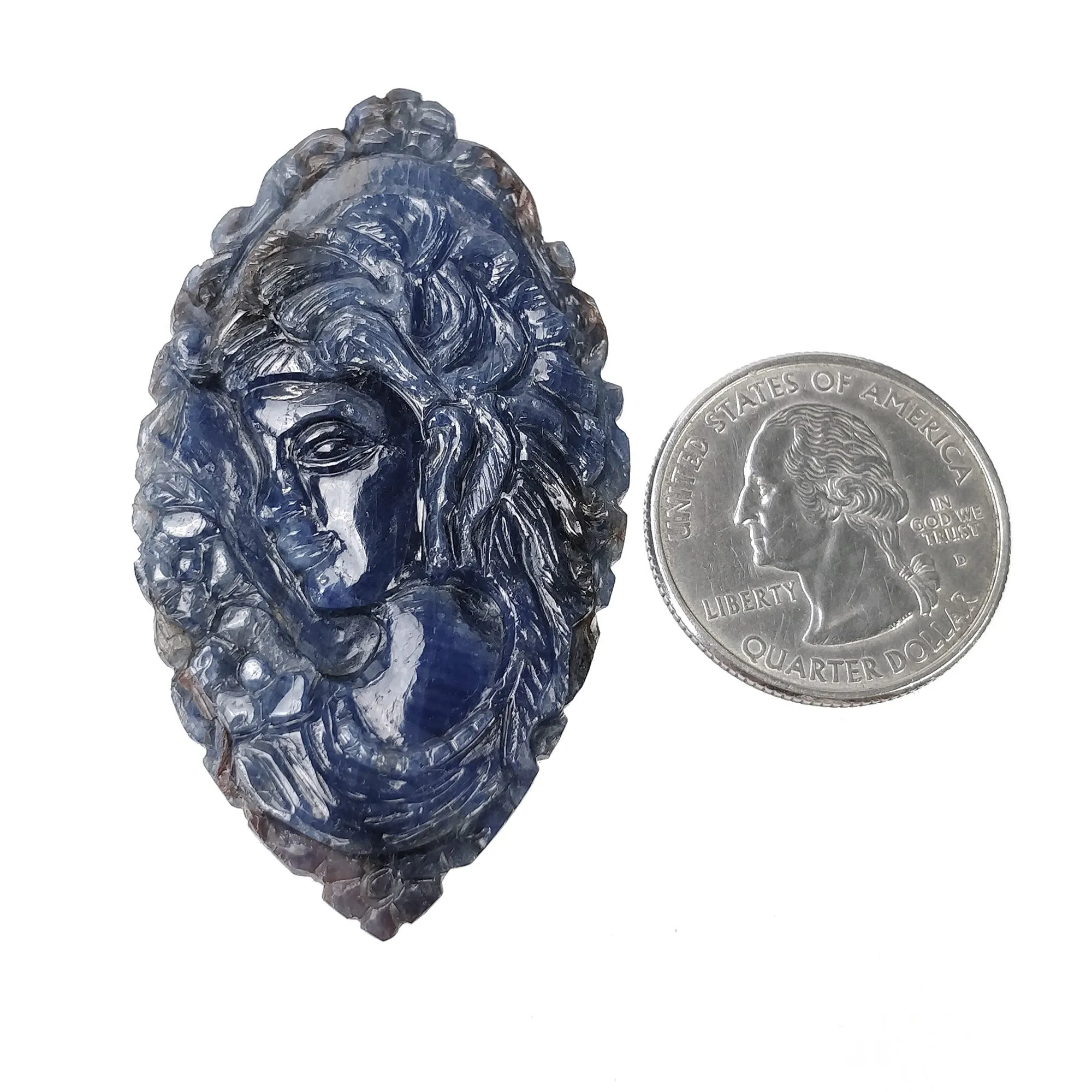 BLUE SAPPHIRE Gemstone Carving : 105.30cts Natural Untreated Unheated Sapphire Hand Carved Lady Face 57*32mm (With Video)