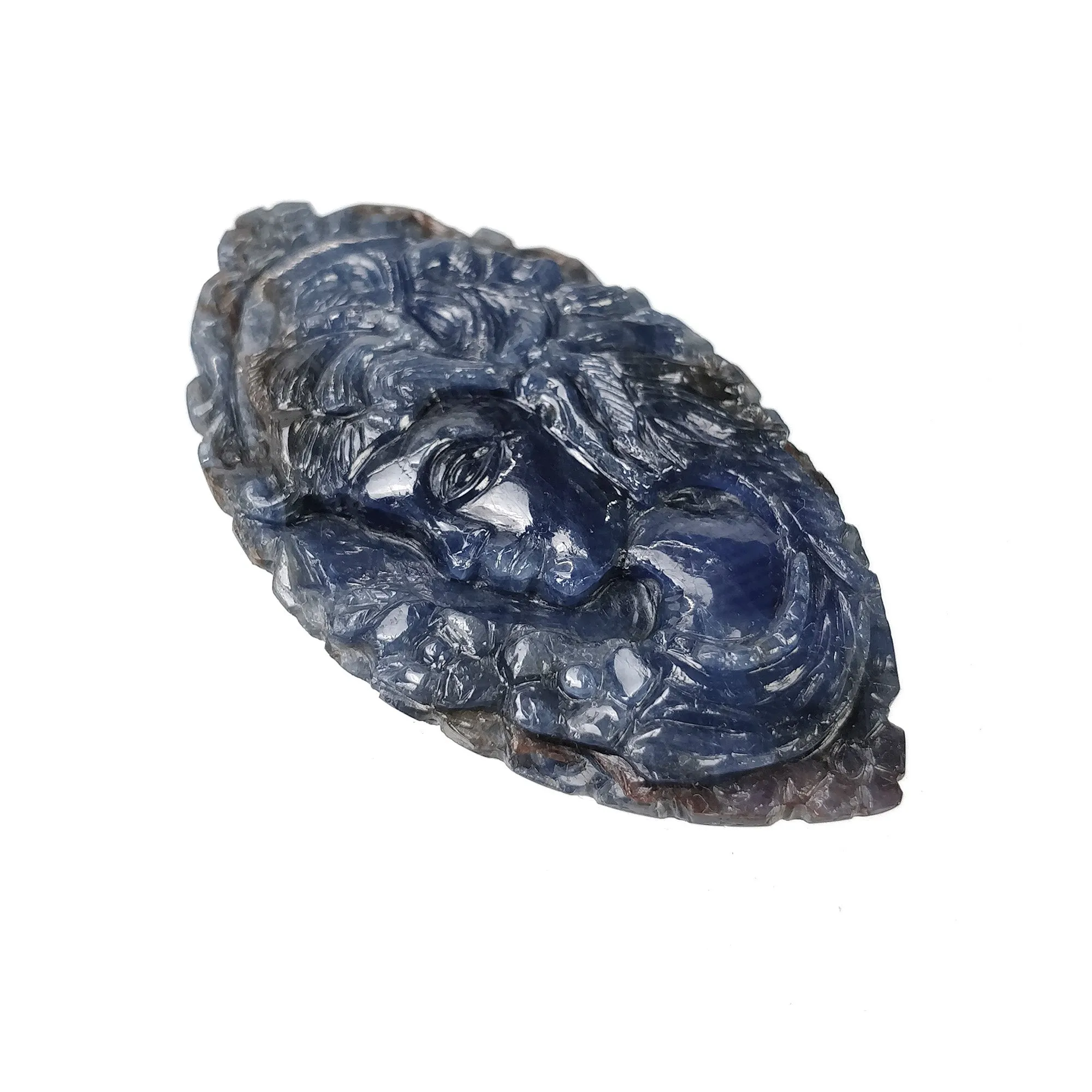 BLUE SAPPHIRE Gemstone Carving : 105.30cts Natural Untreated Unheated Sapphire Hand Carved Lady Face 57*32mm (With Video)