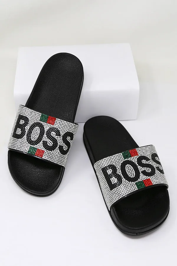 BOSS Rhinestone Embelished Slides