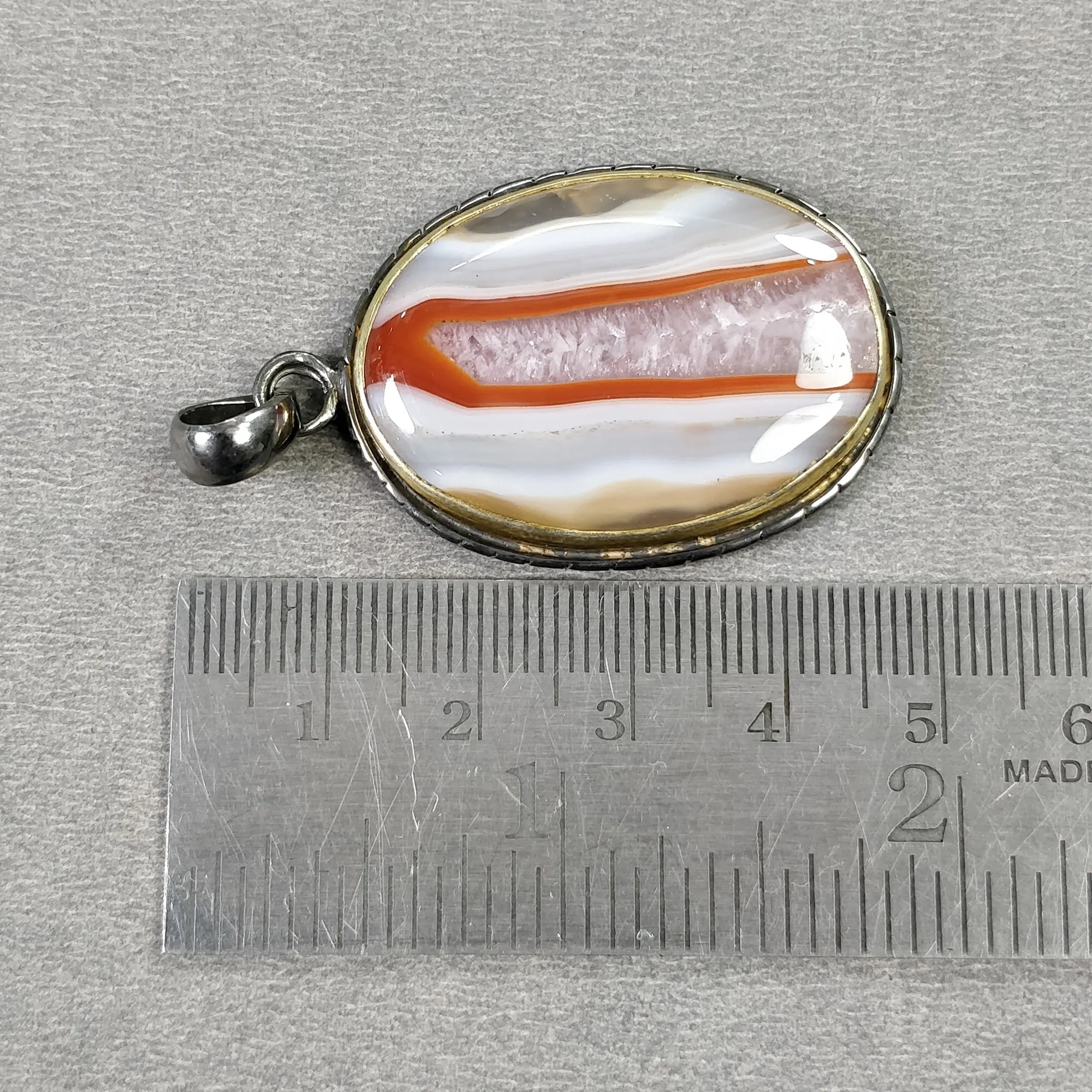 BOTSWANA AGATE 925 Sterling Silver Pendant : 14.06gms Natural Gemstone Oval Shape Victorian Gold Plated Bezel Set Pendant 2.00"