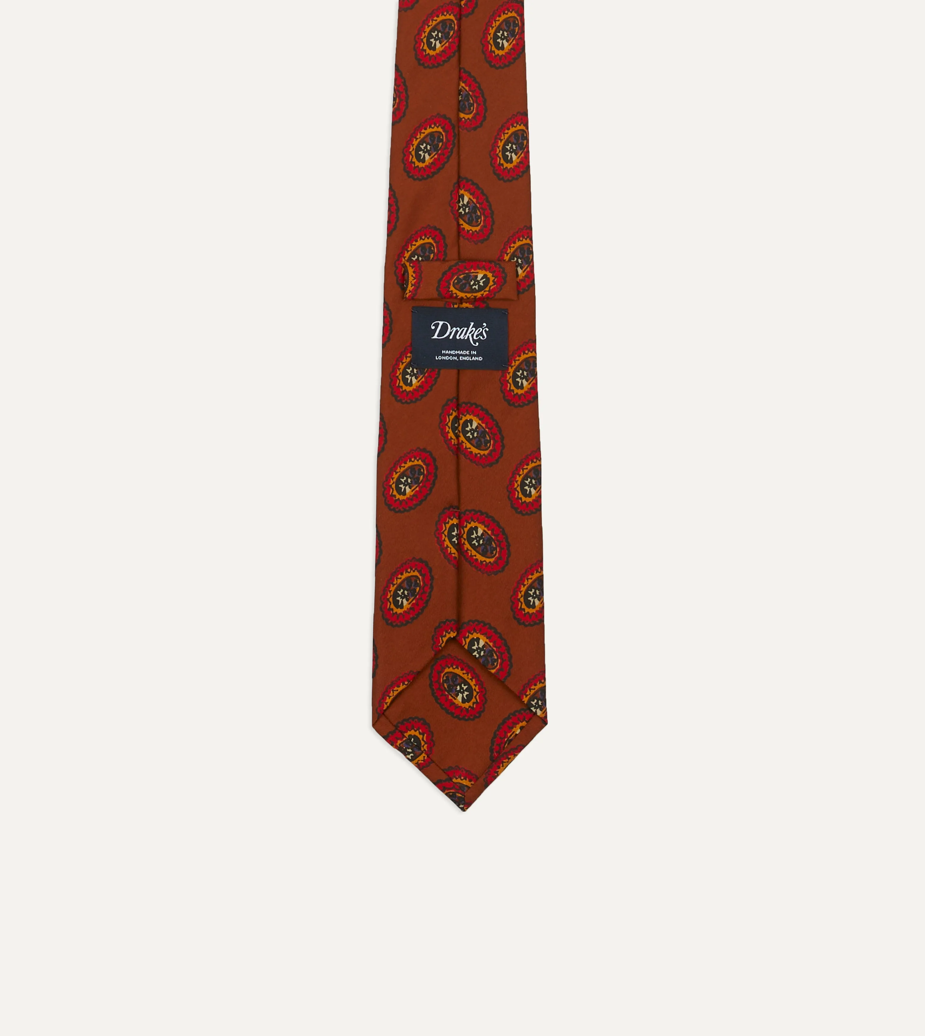 Brown Oval Medallion Print Silk Self Tipped Tie