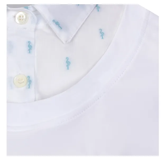 Callidae 'The Practice' Long Sleeve Shirt in White w/Blue Flamingoes - XS