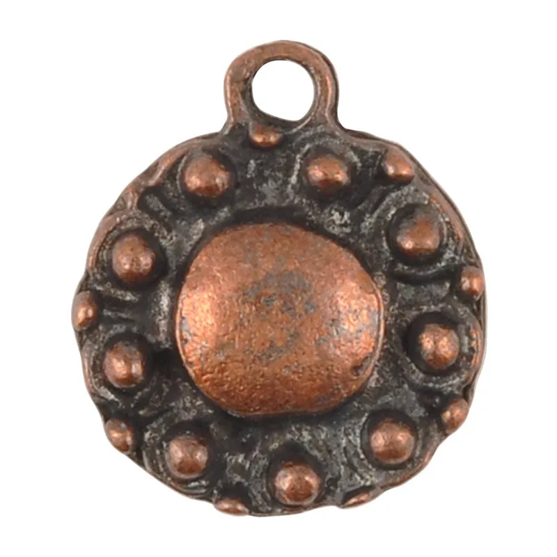 Casting Charms Wholesale-14x17mm Round Granulated Frame-Antique Copper-Quantity 10