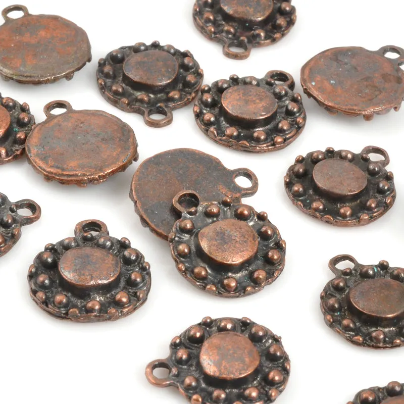 Casting Charms Wholesale-14x17mm Round Granulated Frame-Antique Copper-Quantity 10