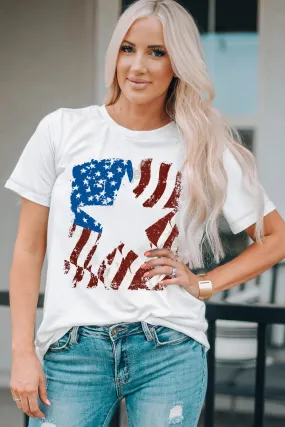 Celebrate America in Style with this US Flag Graphic Round Neck Tee - Perfect for Fourth of July Independence Day Celebrations, Patriotic Events, and Everyday Wear