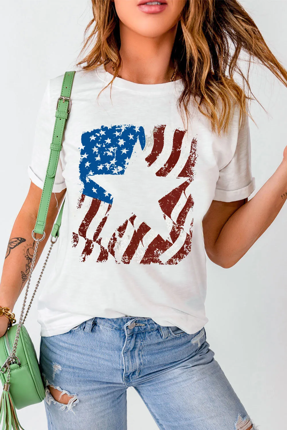 Celebrate America in Style with this US Flag Graphic Round Neck Tee - Perfect for Fourth of July Independence Day Celebrations, Patriotic Events, and Everyday Wear