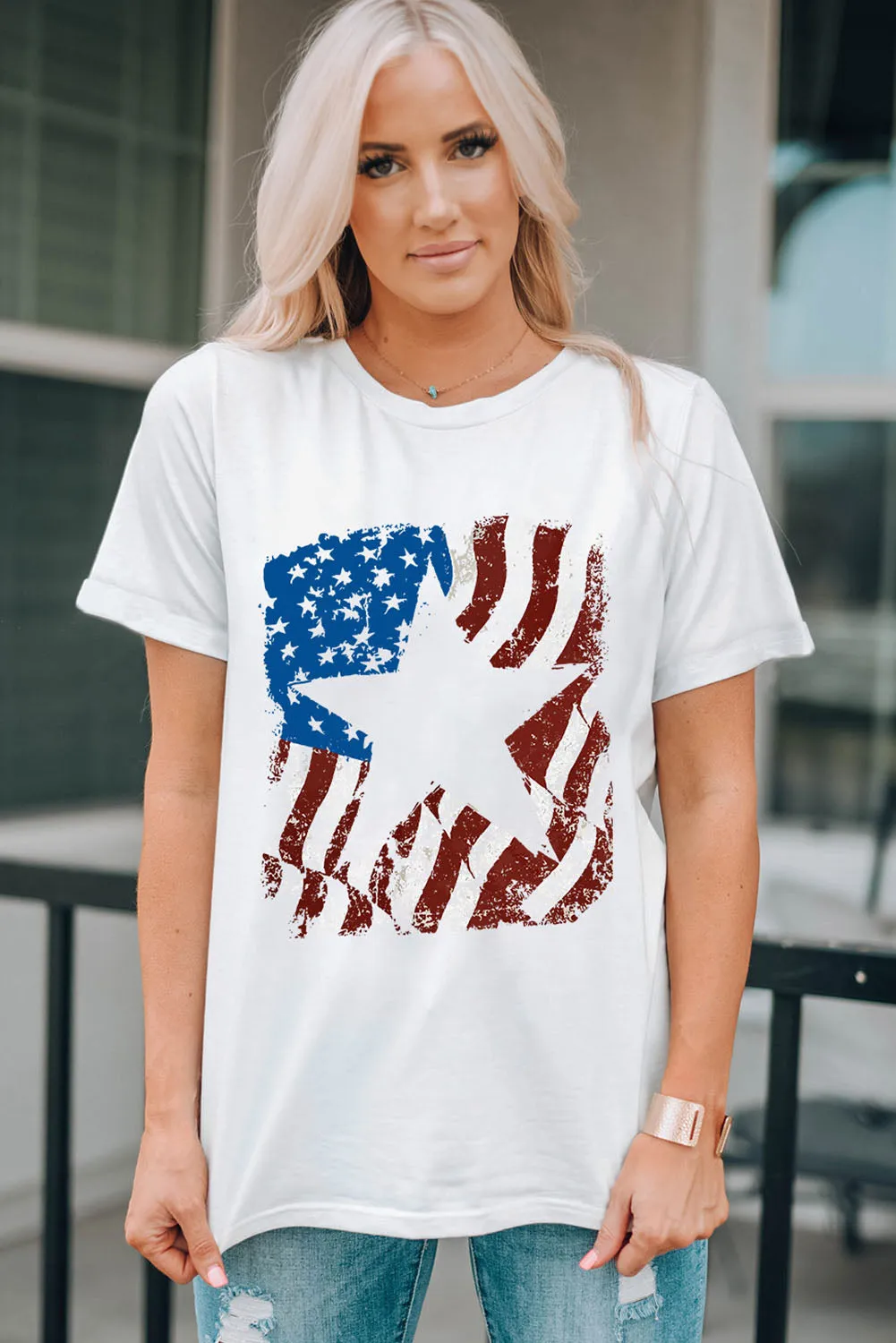 Celebrate America in Style with this US Flag Graphic Round Neck Tee - Perfect for Fourth of July Independence Day Celebrations, Patriotic Events, and Everyday Wear