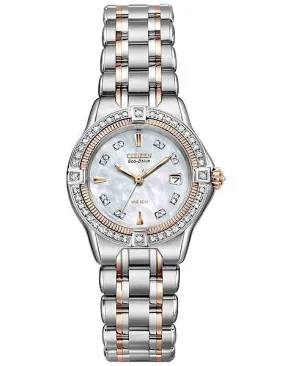 Citizen Ladies Signature Quatro Diamond Dress Watch - Steel & Rose Tone - Date