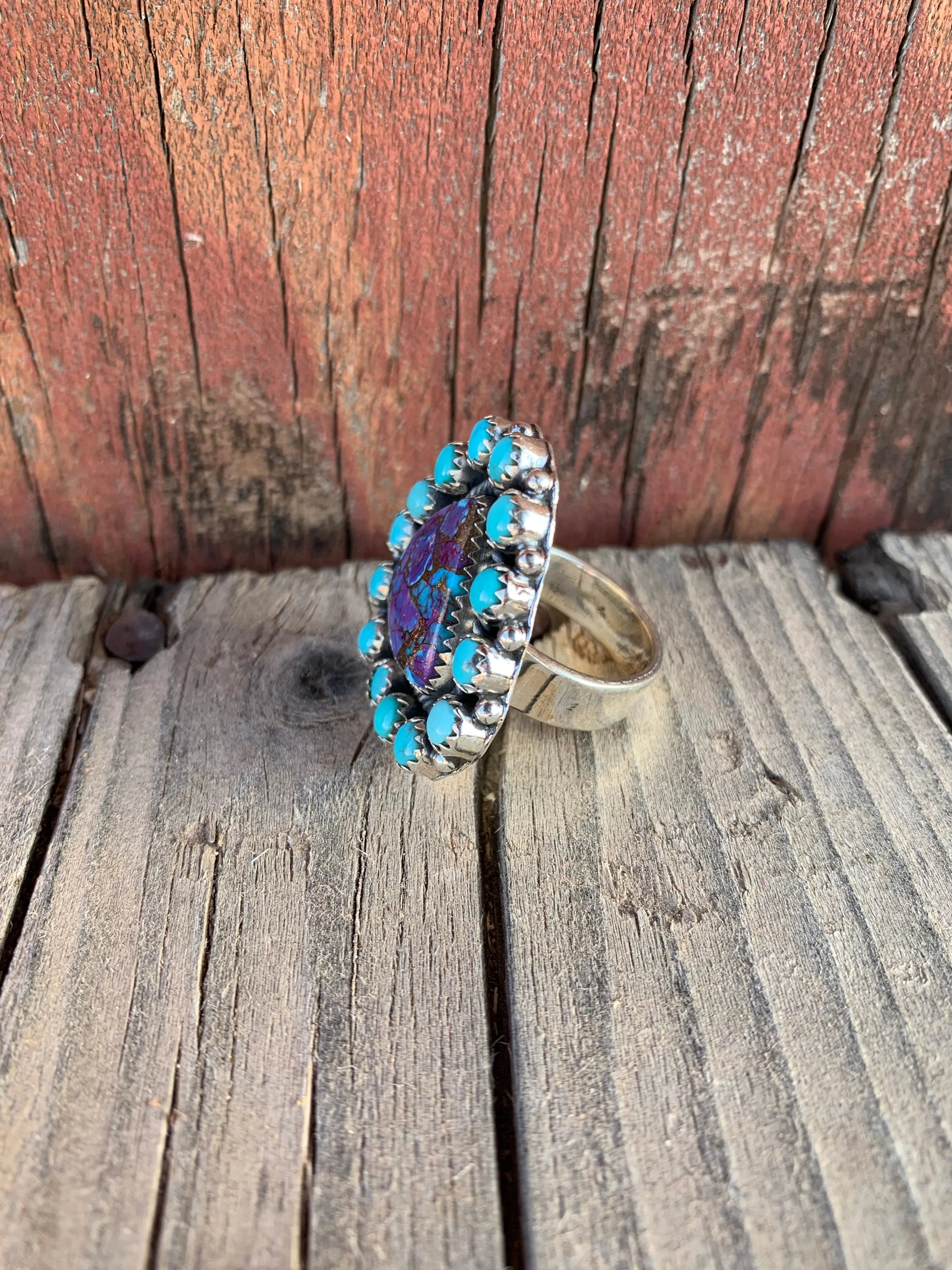 Cluster of Purple Mohave & Turquoise Adjustable ring