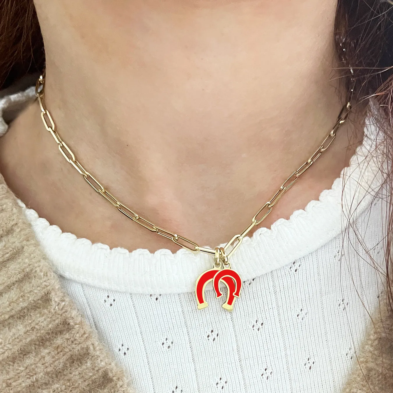 Coral Horseshoe Charm