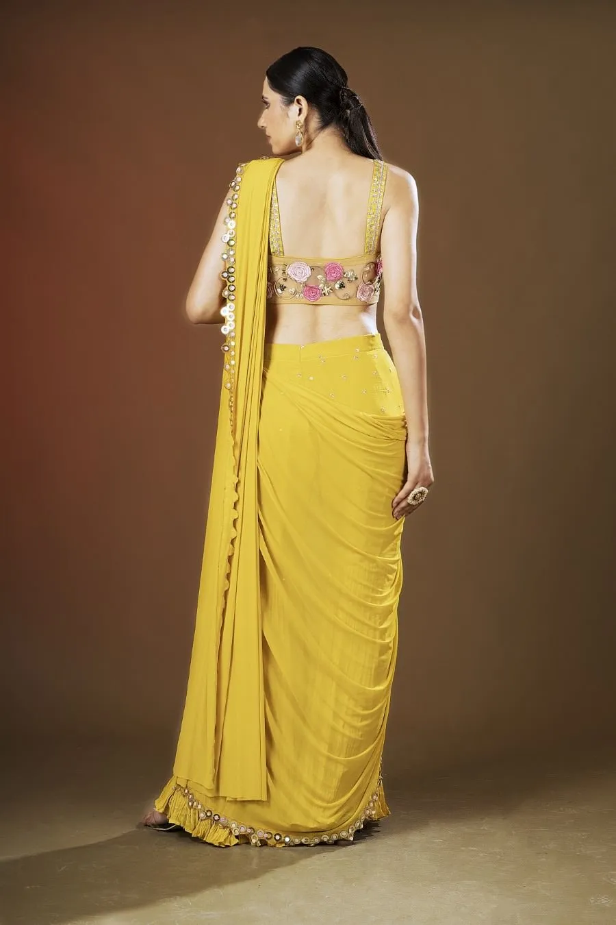 Corn Yellow Blouse And Sharara Attached Dupatta Set