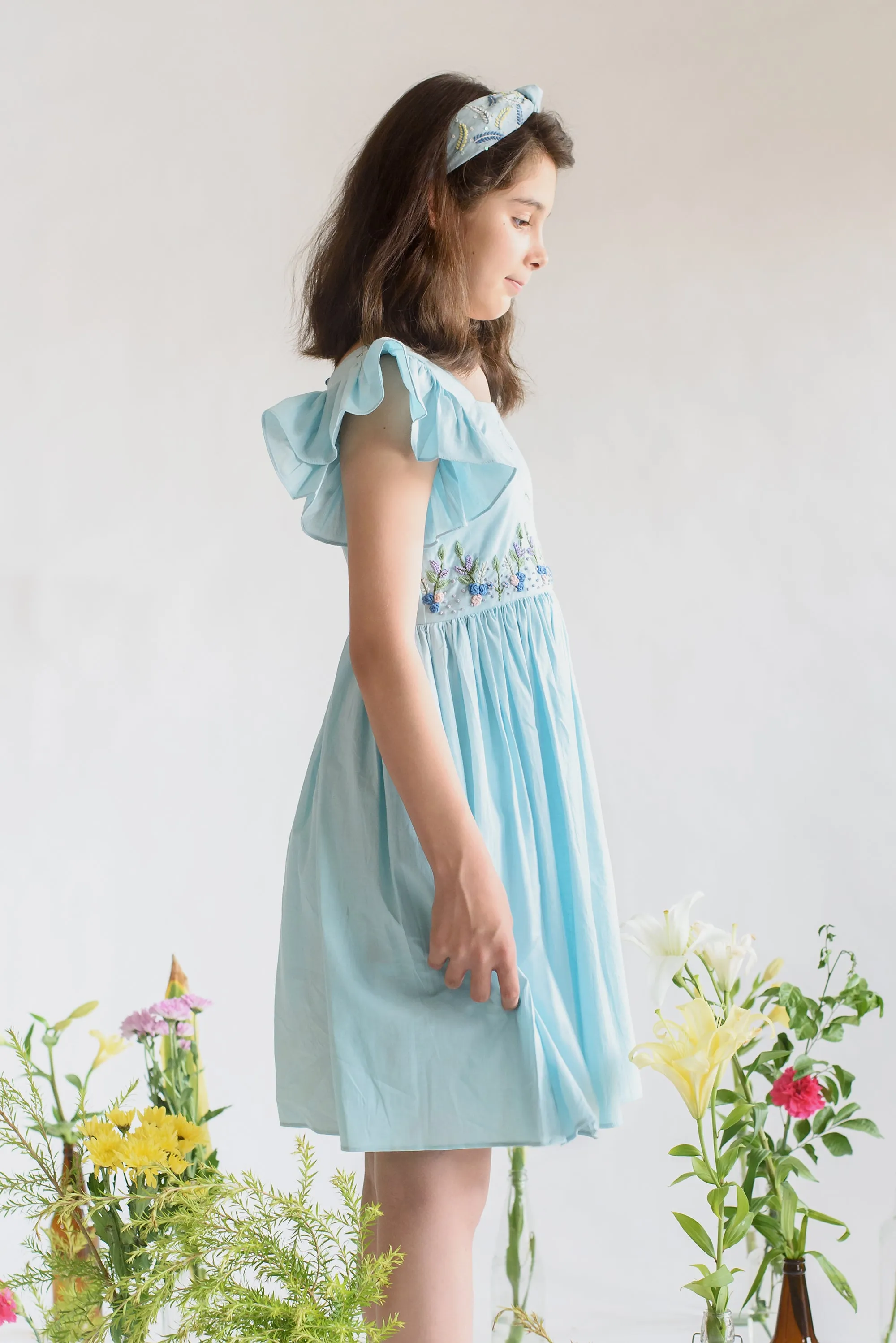 Crystaline Dendrite- Embroidered Organic Cotton Dress For Girls