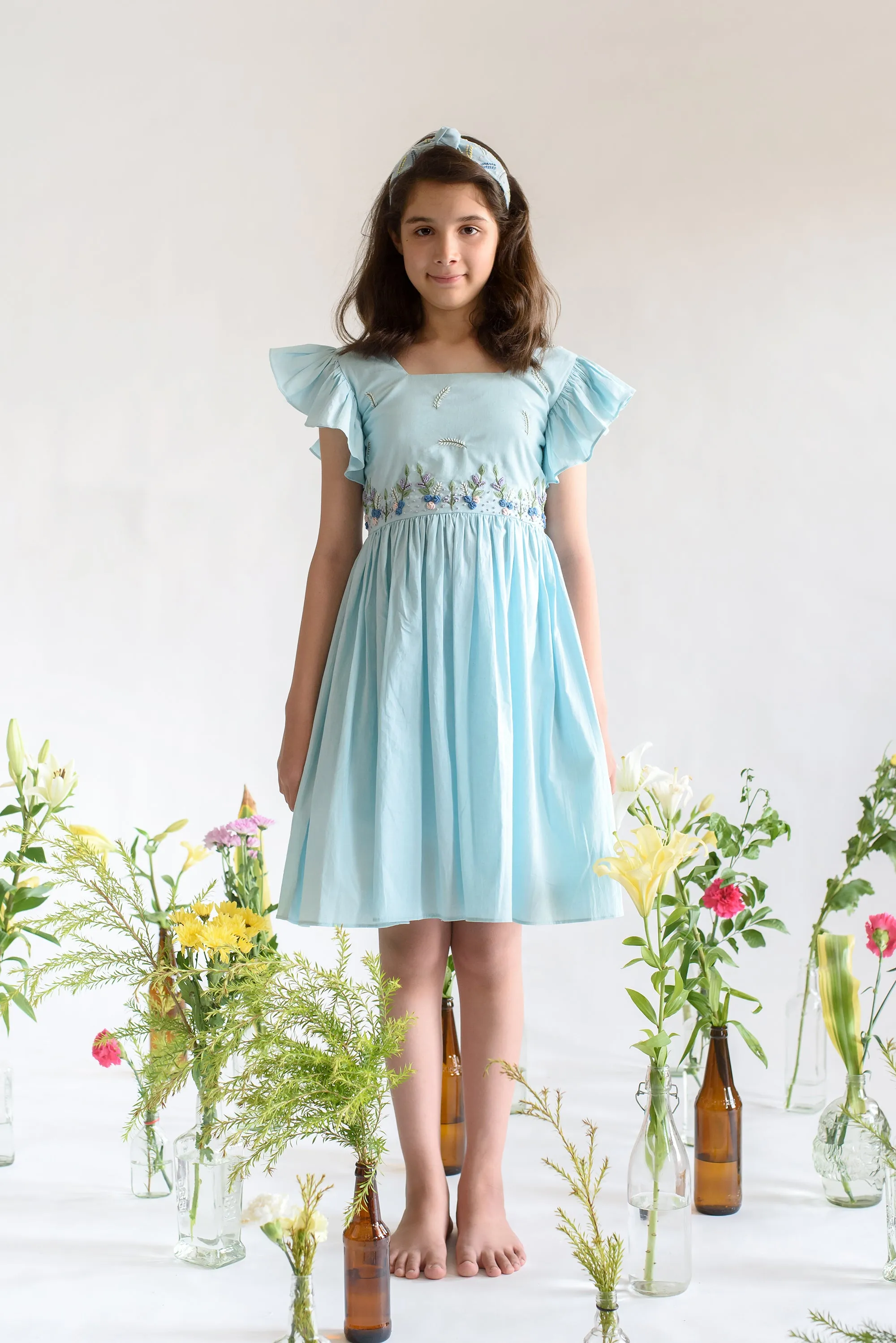 Crystaline Dendrite- Embroidered Organic Cotton Dress For Girls