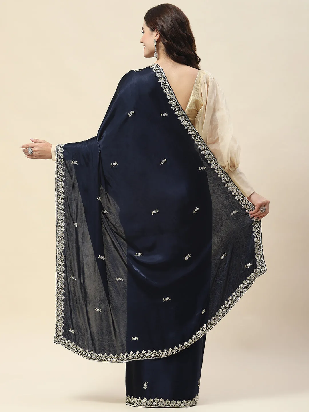 Cutdana Embroidery Chinon Saree