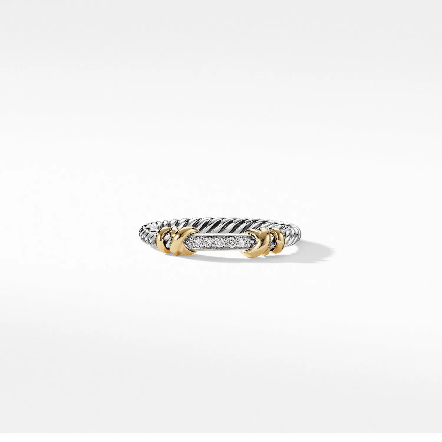 David Yurman Petite Helena Wrap Diamond Ring Sterling Silver 18K Yellow Gold