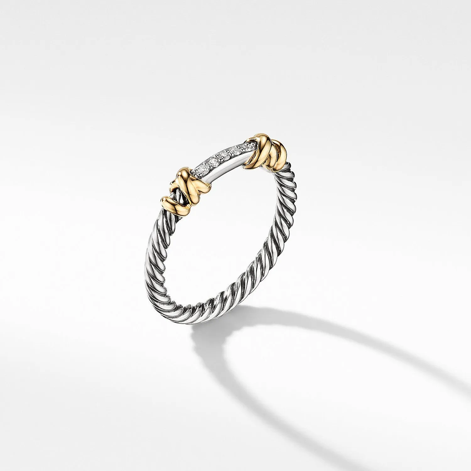 David Yurman Petite Helena Wrap Diamond Ring Sterling Silver 18K Yellow Gold