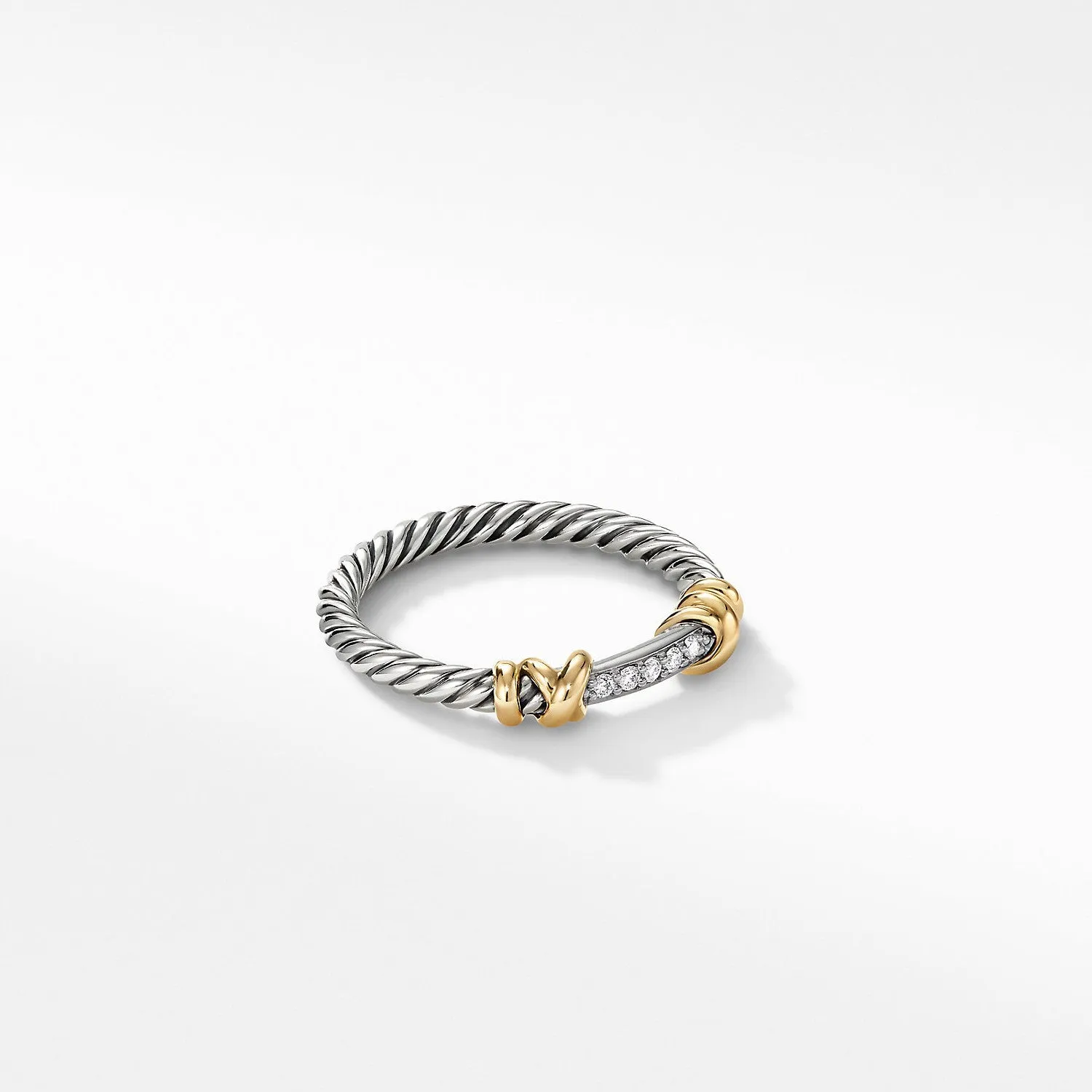 David Yurman Petite Helena Wrap Diamond Ring Sterling Silver 18K Yellow Gold