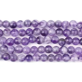 Dog Teeth Amethyst Natural 6mm Round Large Hole Beads - 8 Inch