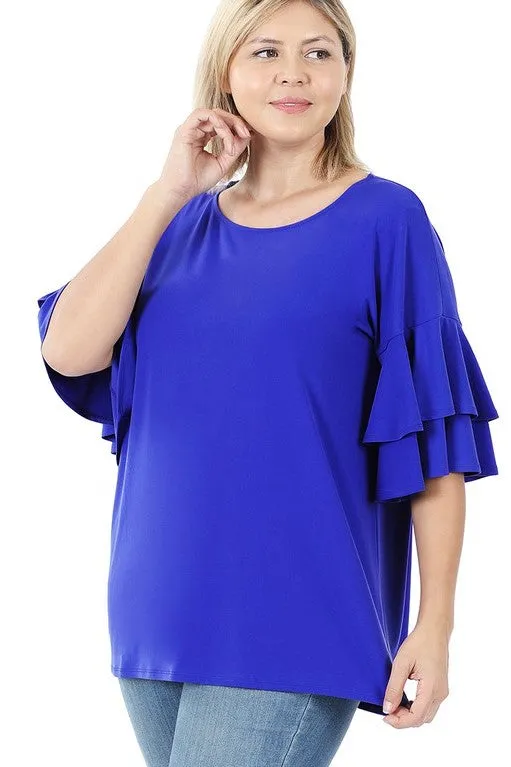 Double Ruffle Top in Bright Blue