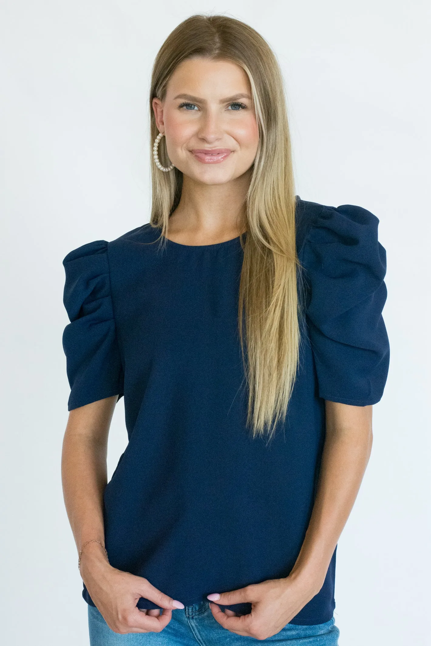 Easily Yours Navy Short Sleeve Blouse