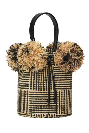 Edun Raffia Mini Pom Pom Bag in Bicolor