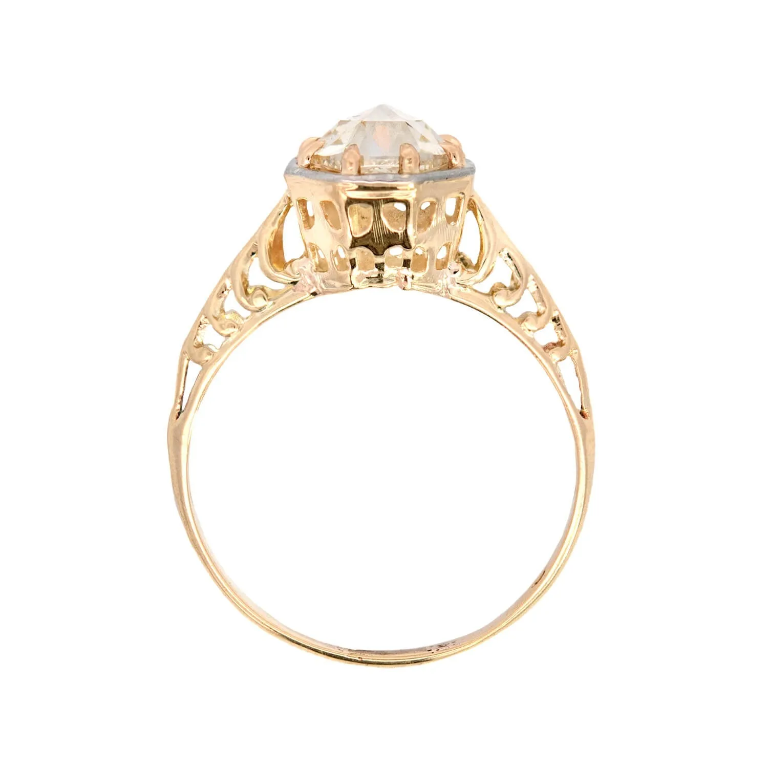 Edwardian 14k Rose Cut Diamond Solitaire Engagement Ring 1.07ct