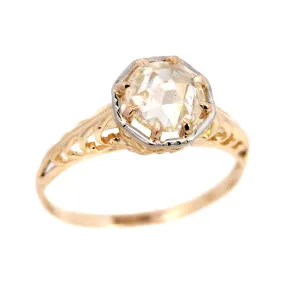 Edwardian 14k Rose Cut Diamond Solitaire Engagement Ring 1.07ct