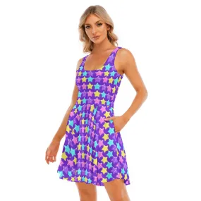 Electric Star Wave Indigo Purple Skater Dress With Pockets