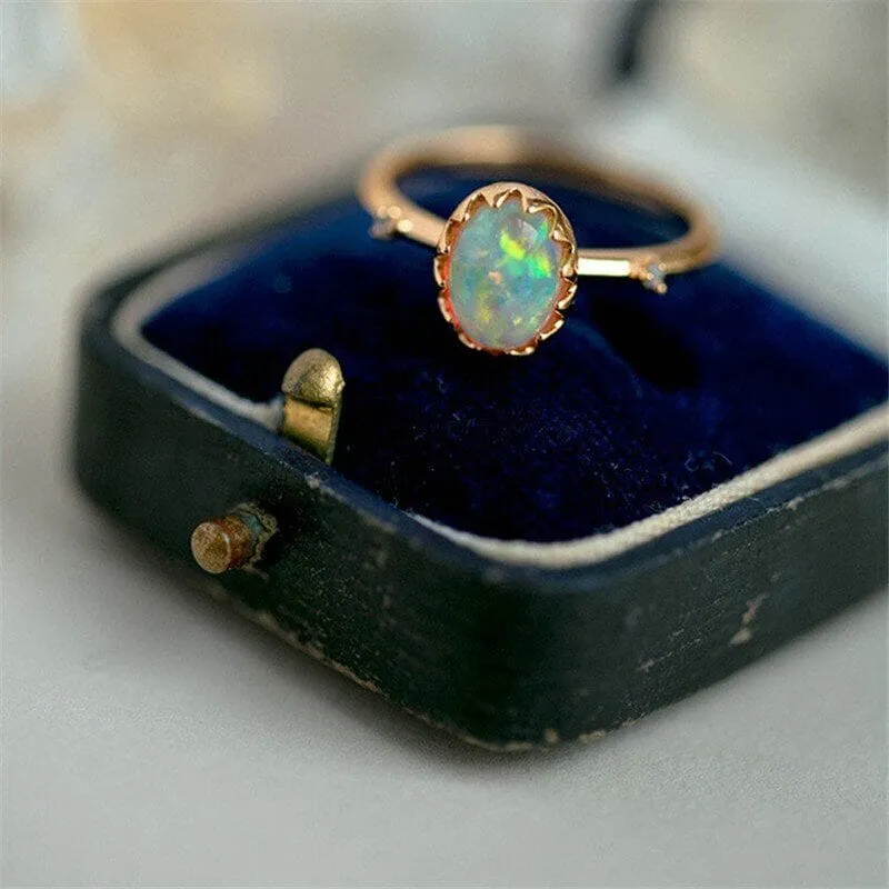 Elegant Vintage Opal Adjustable Ring - 925 Sterling Silver