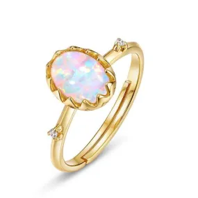 Elegant Vintage Opal Adjustable Ring - 925 Sterling Silver