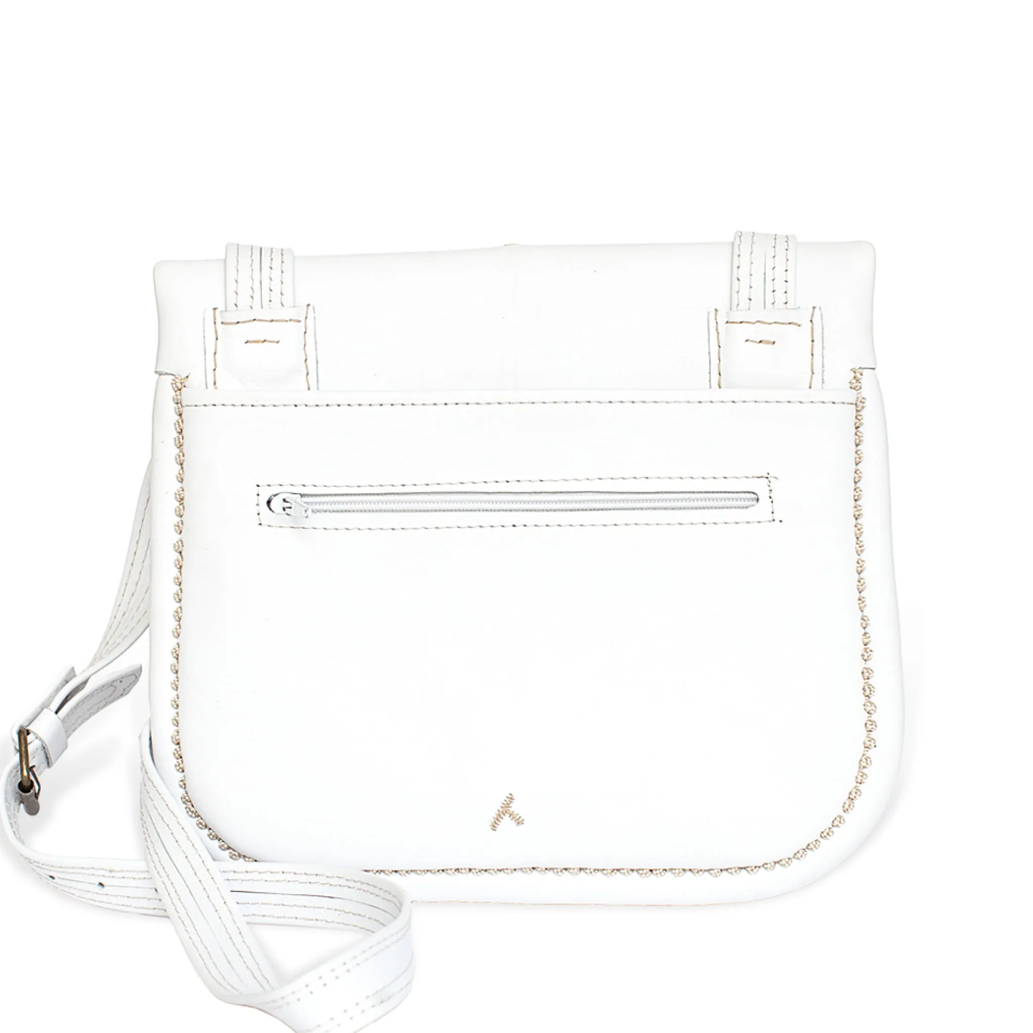 Embroidered Leather Berber Bag in White, Beige