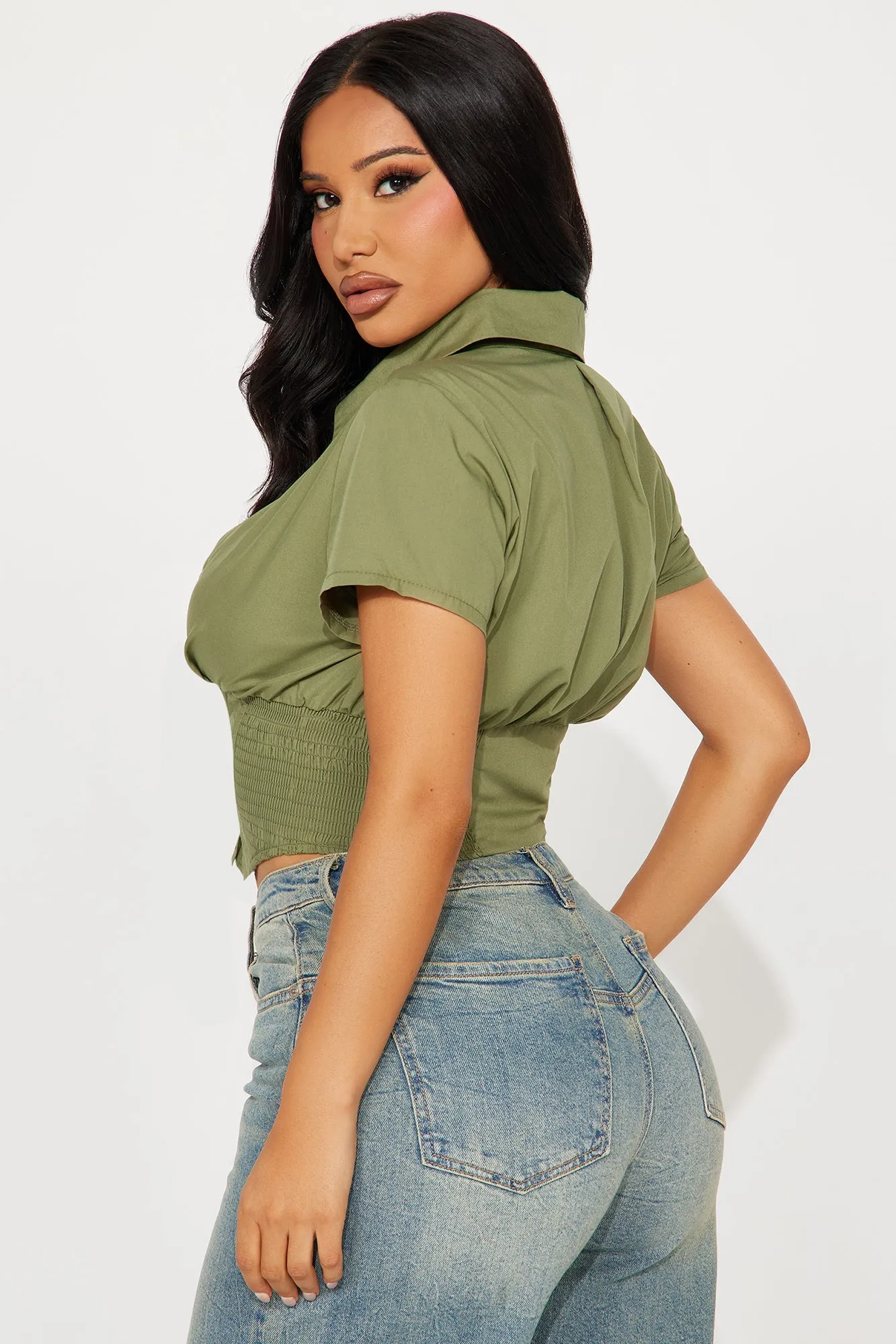 Endless Talks Short Sleeve Corset Top - Olive