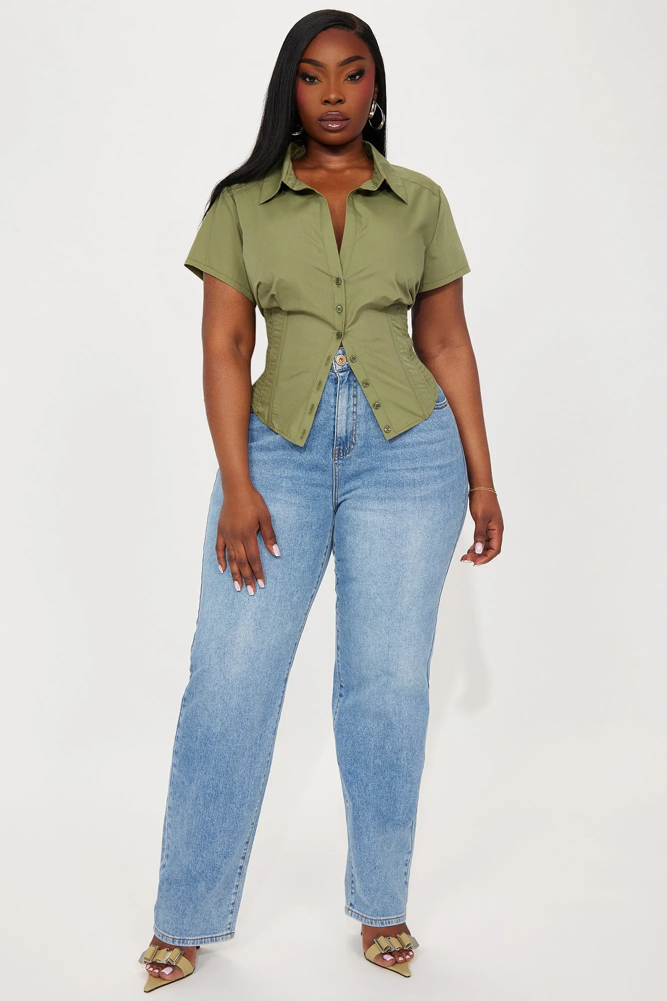 Endless Talks Short Sleeve Corset Top - Olive